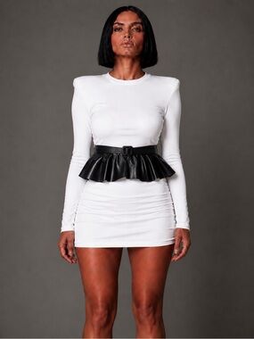 Black Peplum Vegan Leather Waist Belt - Women Accessories